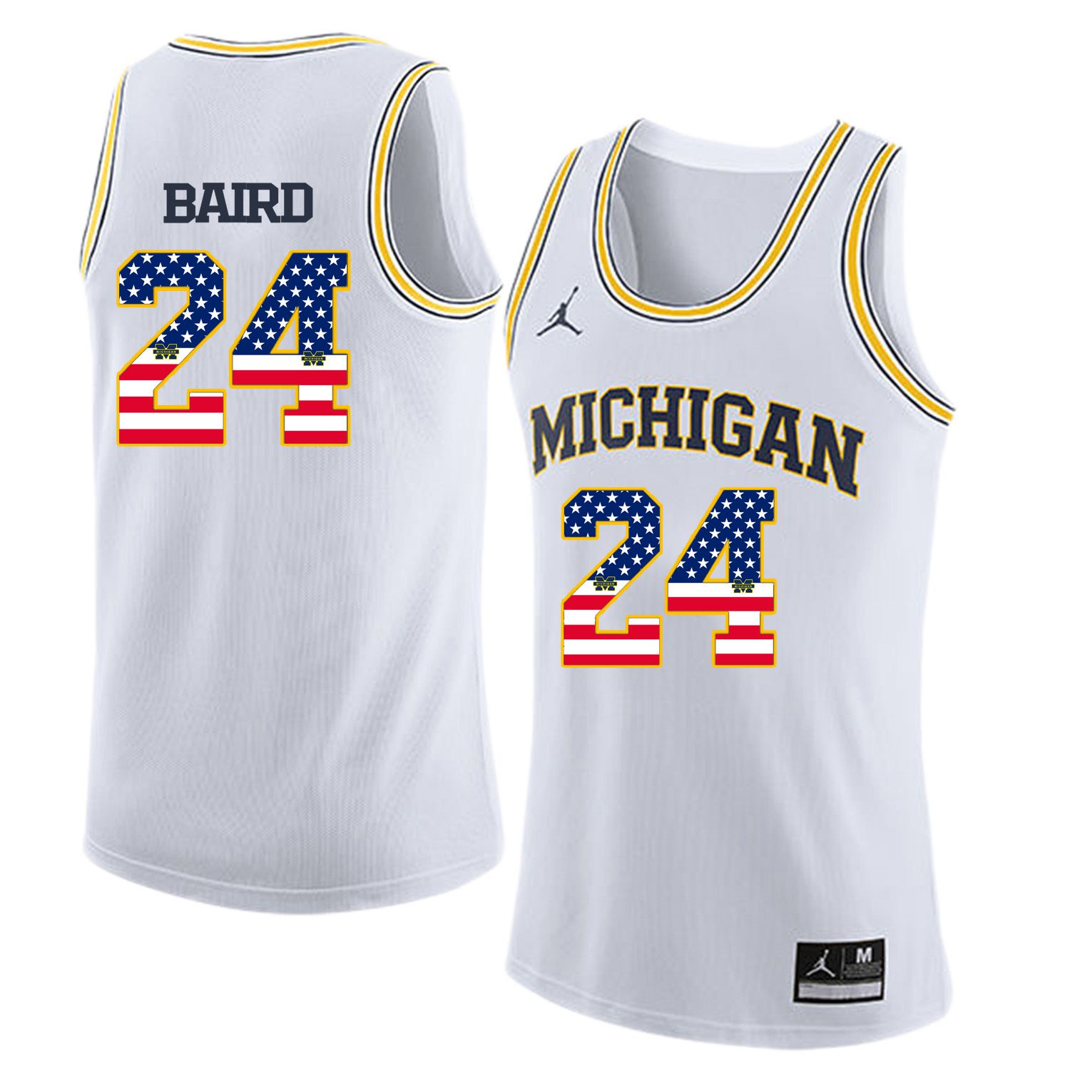 Men Jordan University of Michigan Basketball White 24 Baird Flag Customized NCAA Jerseys